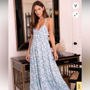 My Love Story White and blue Floral Print Tie-Back Maxi Dress